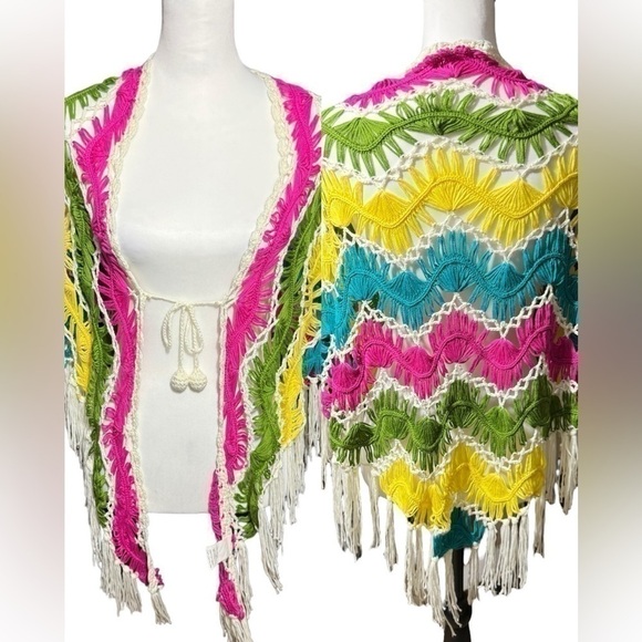 Boho Coachella Fringe Shawl Wrap Tie Crochet Tassels Macrame Style - Picture 1 of 15